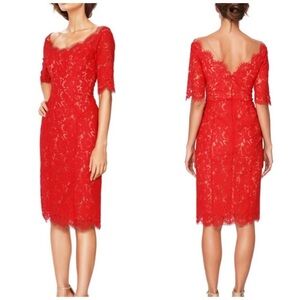 Rene Ruiz Red Lace Sheath Dress Size 8 NWT Party Gala Wedding Holiday Black Tie